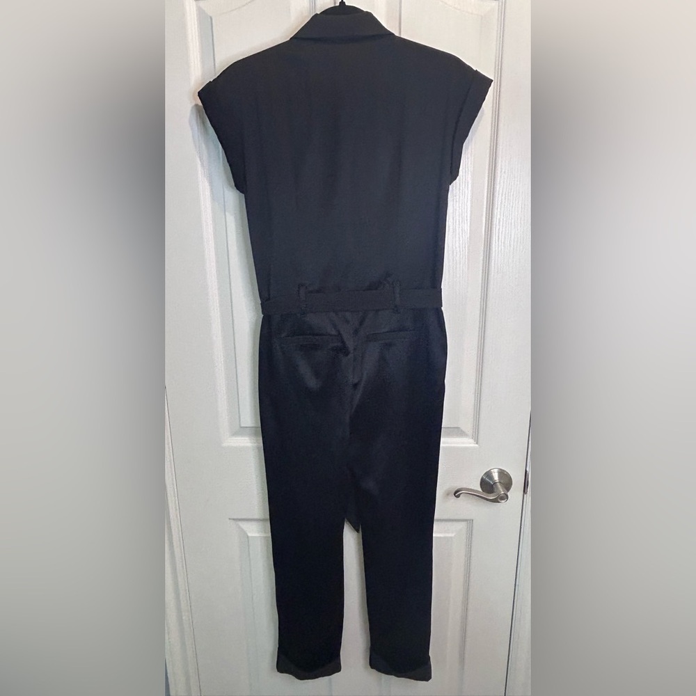 🖤”White House Black Market”Black Satin Jumpsuit w/ Tie Belt V-Neckline & Pockets - Picture 6 of 13